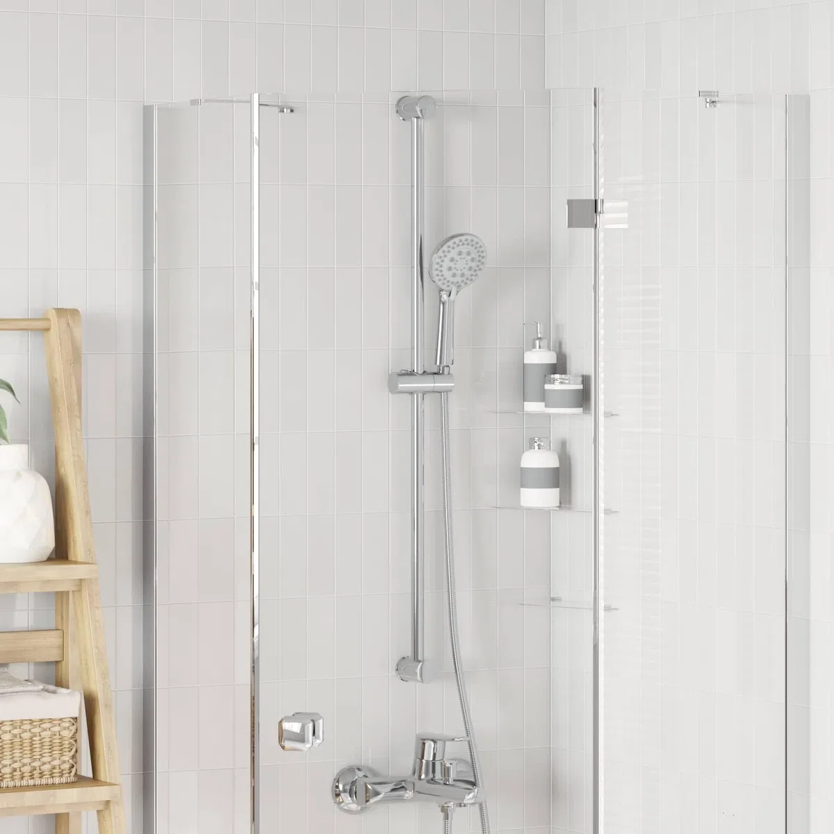 Soporte para alcachofa de ducha de acero inoxidable cromado de 101 cm con rotación de 360 grados y altura ajustable, giratorio para montaje en pared, antideslizante, adecuado para brazo de