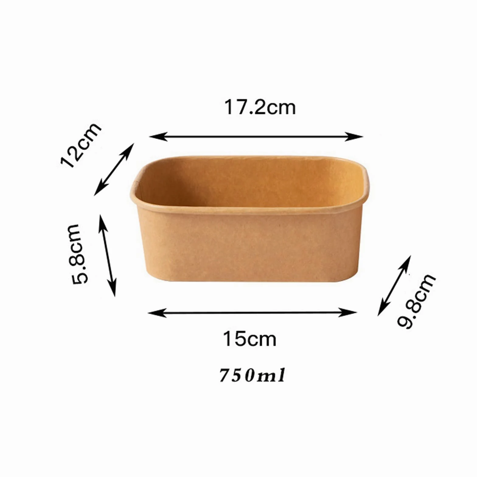 Recipientes rectangulares de 750 ml Kraft para alimentos de almacenamiento de cartón reciclable con tapas para llevar comida preparada para congelador (100) (ED-41025)