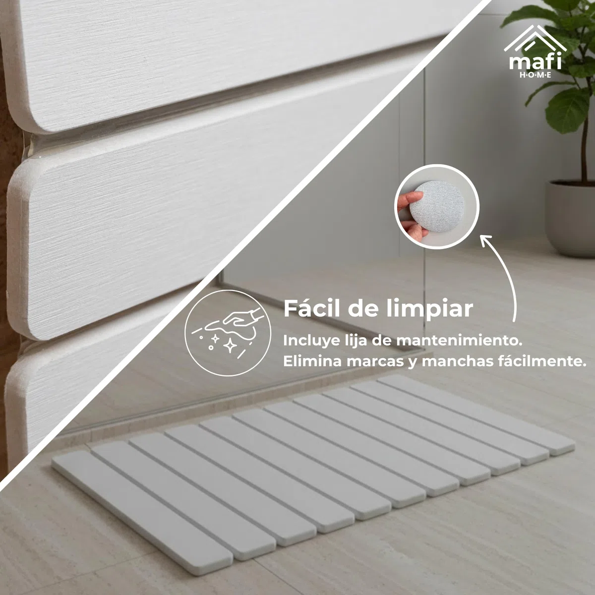 Alfombrilla de Baño Diatomita Flexible 39x60 cm | Alfombra Baño Secado Ultrarrápido Superabsorbente | Enrollable y Fácil de Guardar | Antideslizante | Tapete Baño | Piedra Natural (Blanco)