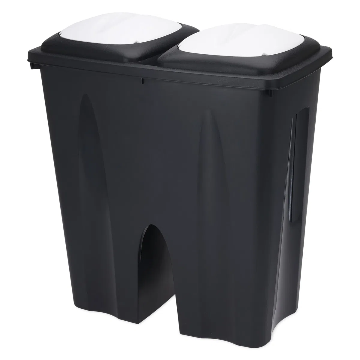 Duo - Cubo de basura doble rectangular de 50 litros (2 compartimentos de 25 l). Cubo separador de basura, color negro, con tapa
