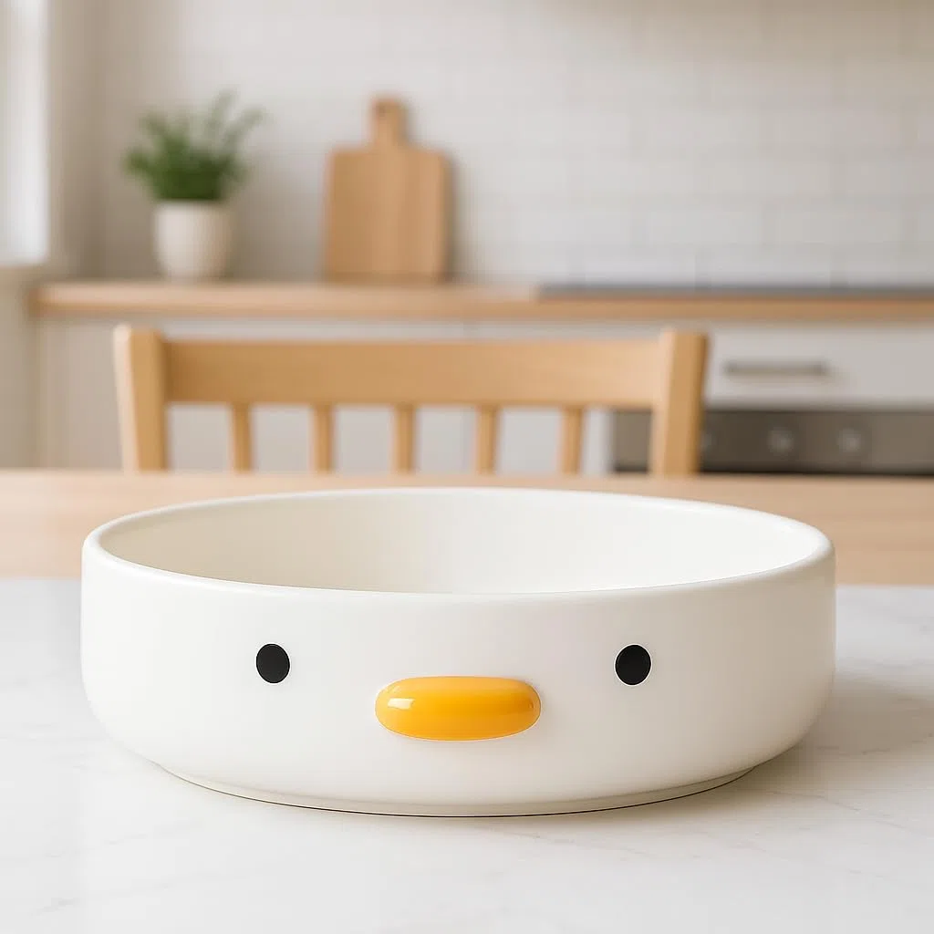 Ensaladera Divertida y Linda de Pato, Cuenco de Fondo Plano de Cerámica de Seguridad para Pollitos Esmaltados Hechos a Mano de El Mejor Regalo para Amigos. (6'')