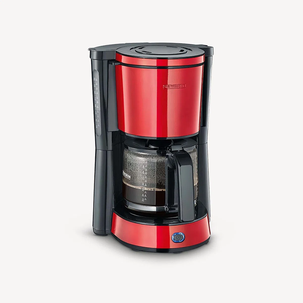 SEVERIN - Cafetera de goteo para 10 tazas, Cafetera de filtro / Cafetera americana con jarra de cristal, Con placa calefactora y desconexión automática, Negro / Rojo, KA 4817