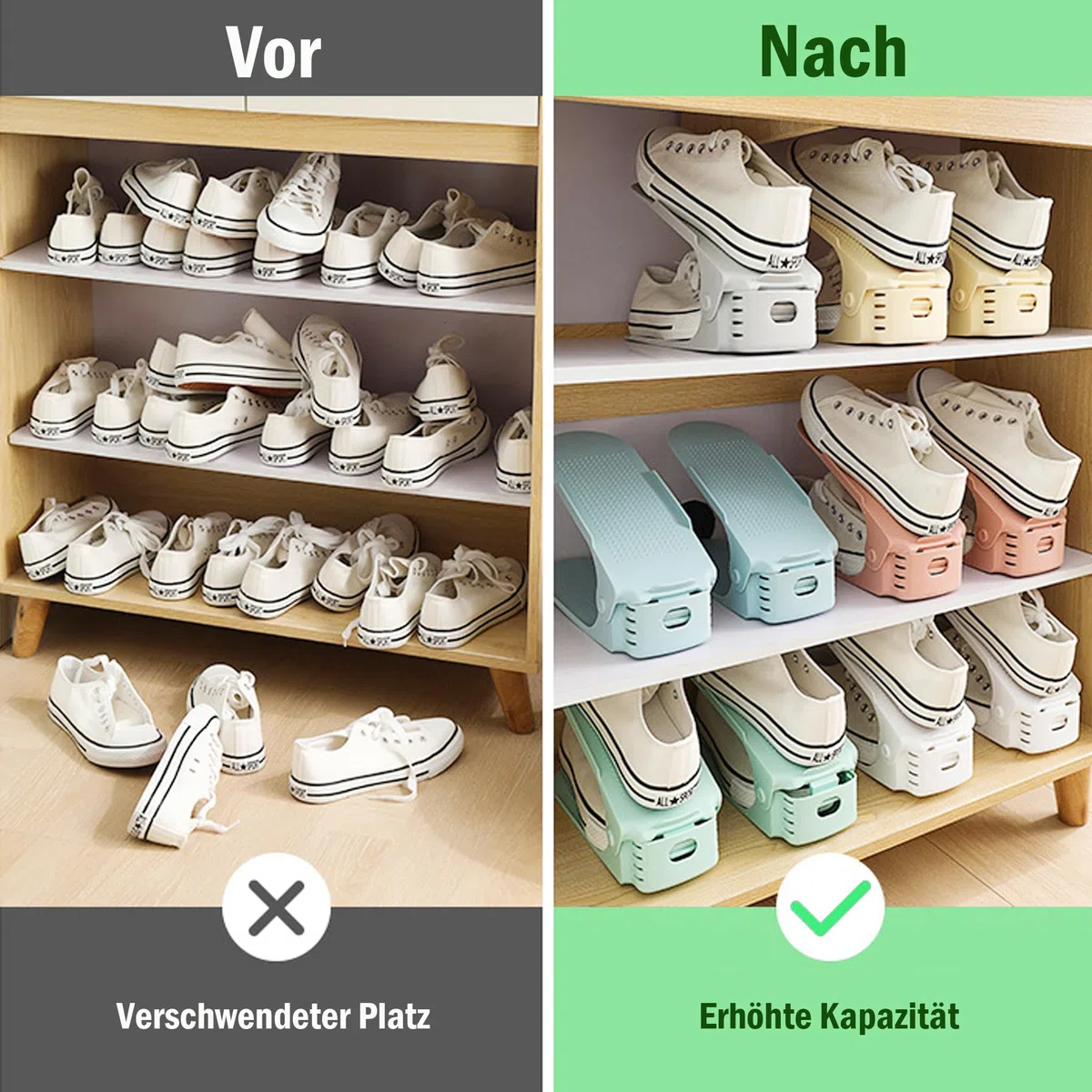 FIVMEN 10 unidades de ranuras ajustables para zapatos de polipropileno, antideslizantes, altura regulable, ahorro de espacio, juego de almacenamiento de zapatos para el hogar, soporte para zapatos de