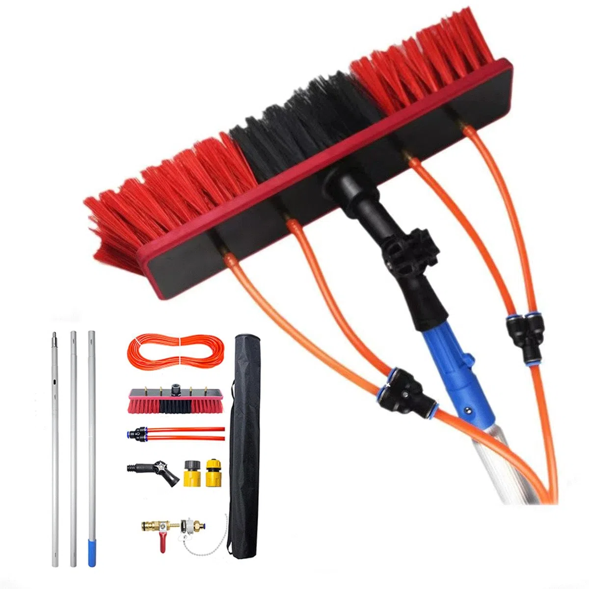 Cepillo telescópico de Lavado de 3-12 m | Limpiacristales y Paneles solares | Cabezal de 35/55 cm | Manguera de 20 m | Ideal para terrazas, tejados, canalones y módulos f