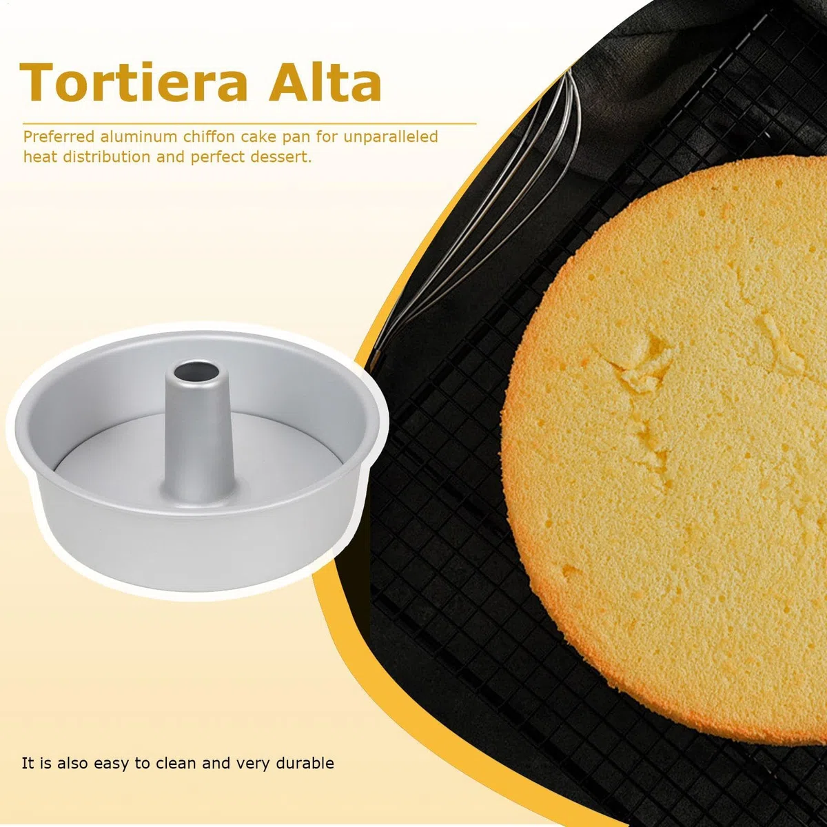 Molde para tartas de 8 pulgadas con parte inferior suelta, de gasa de aluminio, antiadherente con tubo, molde para tartas de ángel, molde para tartas de gasa para el hogar y la cocina