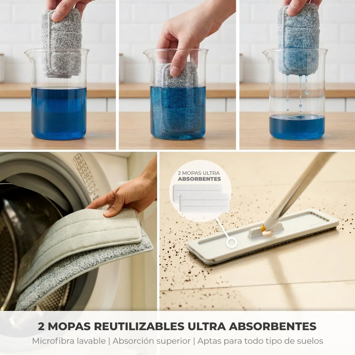 NEWLUX - Mopa Fregona con Cubo Escurridor Twin V120, Separación de Agua Limpia y Sucia, Diseño Que Ahorra Agua, Manejo con una Sola Mano, Almacenamiento Compacto, Mango 3 Alturas, 2 Mopas Microfibra