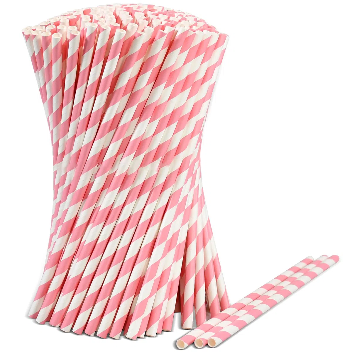 Pajitas desechables de papel con rayas rosas/blancas, 1000 unidades, 19,7 cm x 0,6 cm, biodegradables y compostables, PS0197061KPK