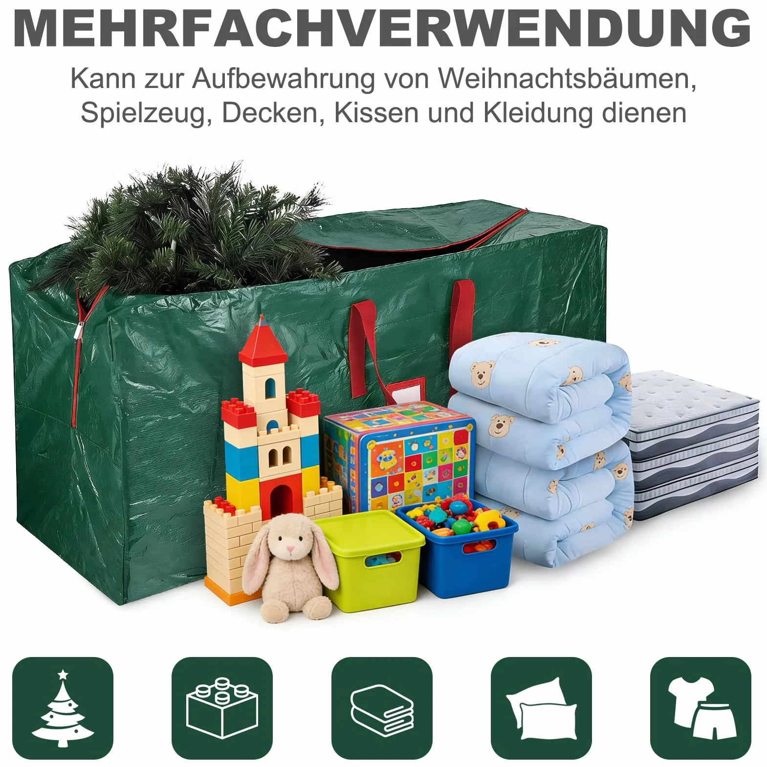 Bolsa de almacenamiento de árboles de Navidad, para árboles artificiales con 220 cm, bolsa de árbol de Navidad con asas y cremallera reforzadas, tela Oxford 600D, bolsa impermeable para árbol de