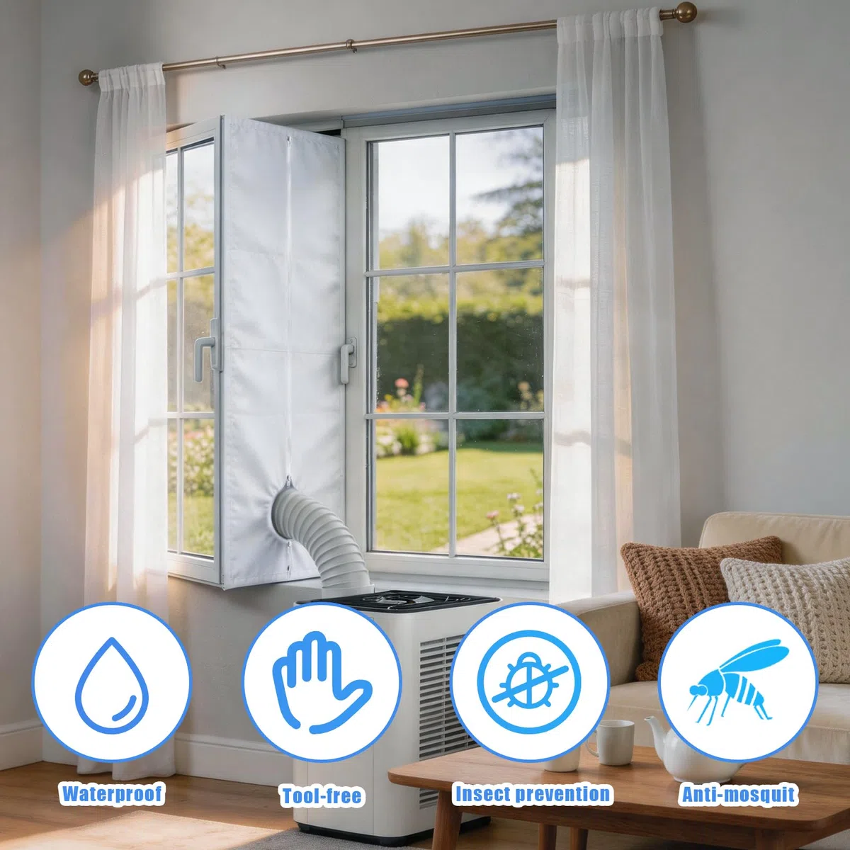 Sello de ventana de aire acondicionado, 400CM Adaptador ventana aire acondicionado Sello Ventana Universal para AC Móvil y Secadora AC Window Kit Que Bloquea, Fácil Instalación