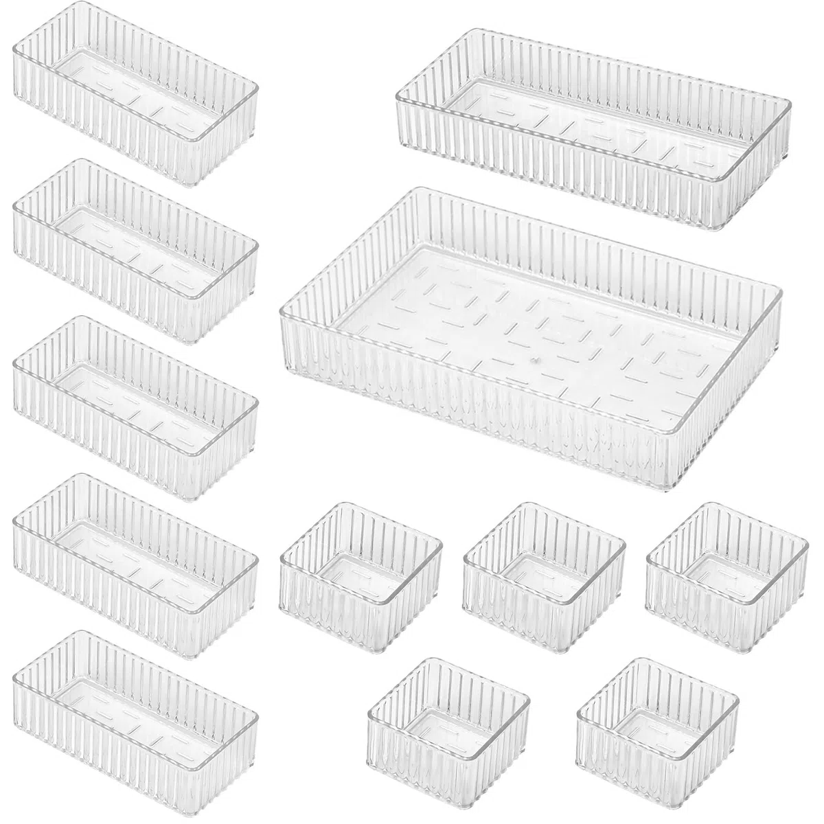 12 Piezas Organizadores de Cajones de Plástico Transparente Organizador de Maquillaje Cajones Organizadores de Cajones Escritorio Almacenamiento Cajone Baño para Cosméticos,Material de Oficina