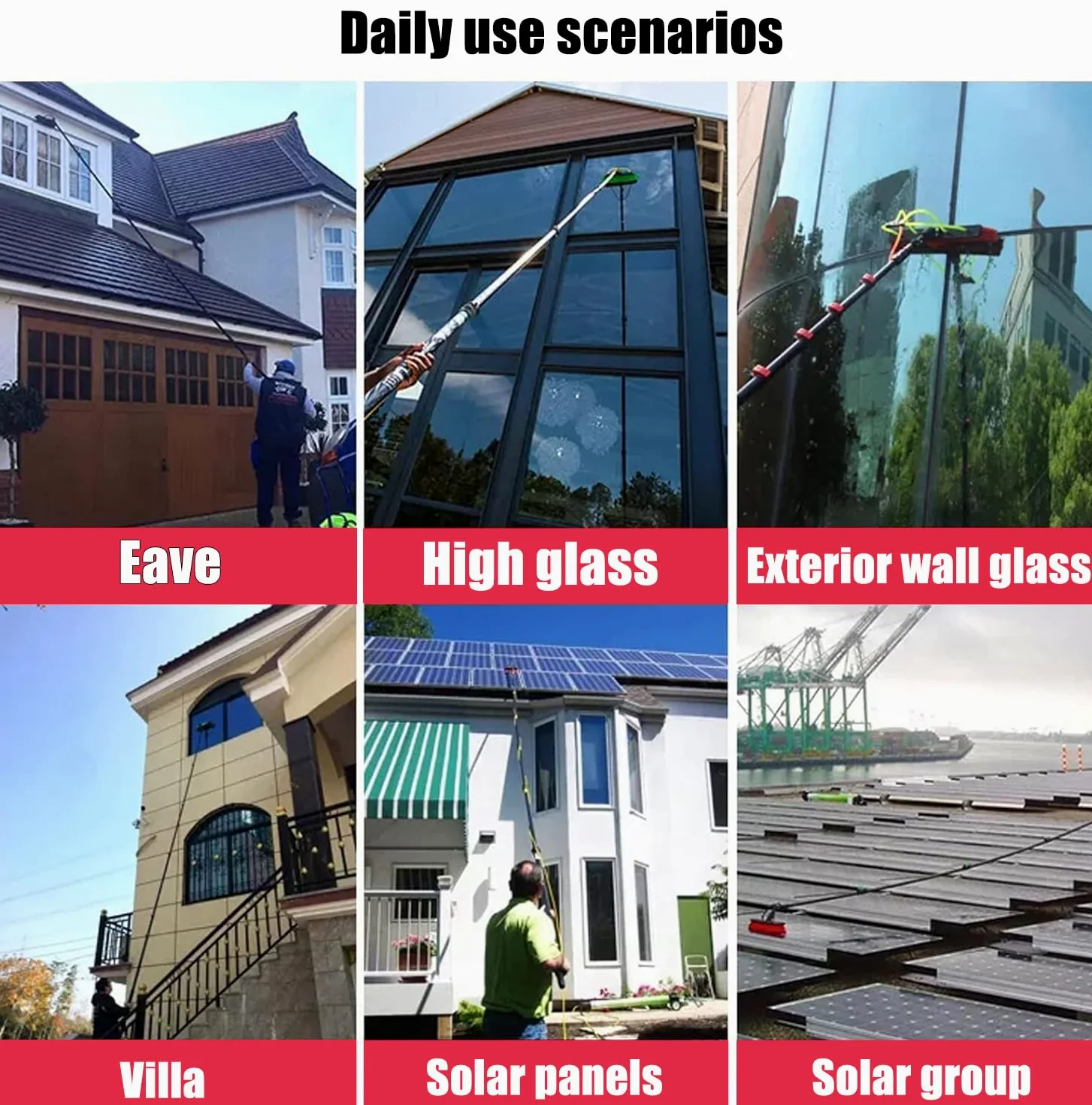 Barra de limpieza de ventanas de 5 m, kit de cepillo extensible de 17 pies para panel solar, limpieza de tejados y canalones – Equint alimentado por agua para un fácil lavado