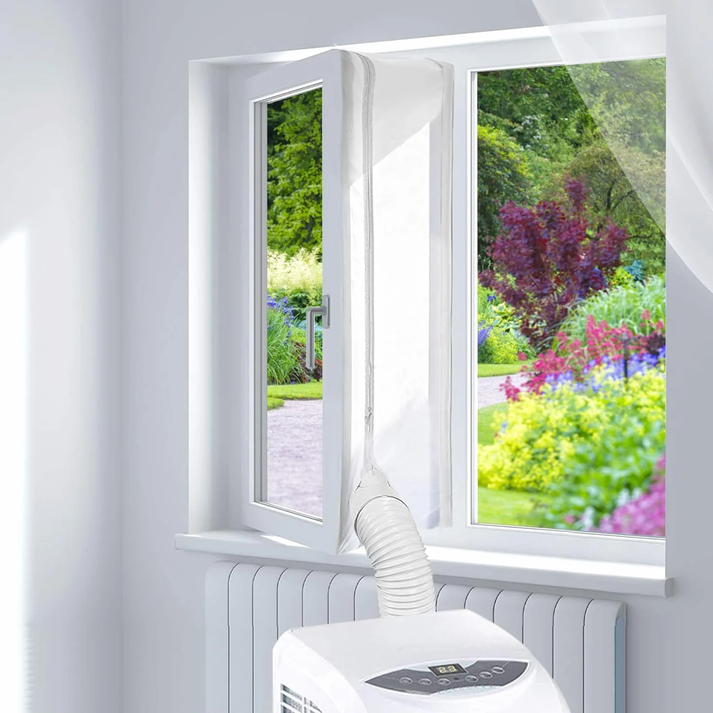 Sello de Ventana para Aire Acondicionado Portátil (400cm), Kit Universal Aislante con Cremallera Doble, Fácil de Instalar Sin Taladrar