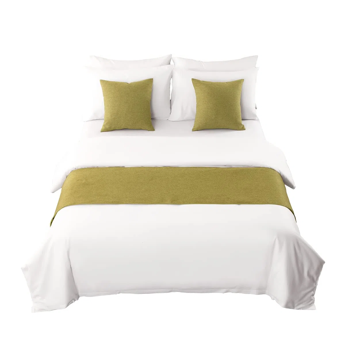 AMBERIS Camino De Cama Verde, Imitación de Lino Bufanda De Cama Moderna De Suave Que No Se Decolora (Las Fundas de cojín se Venden por Separado)