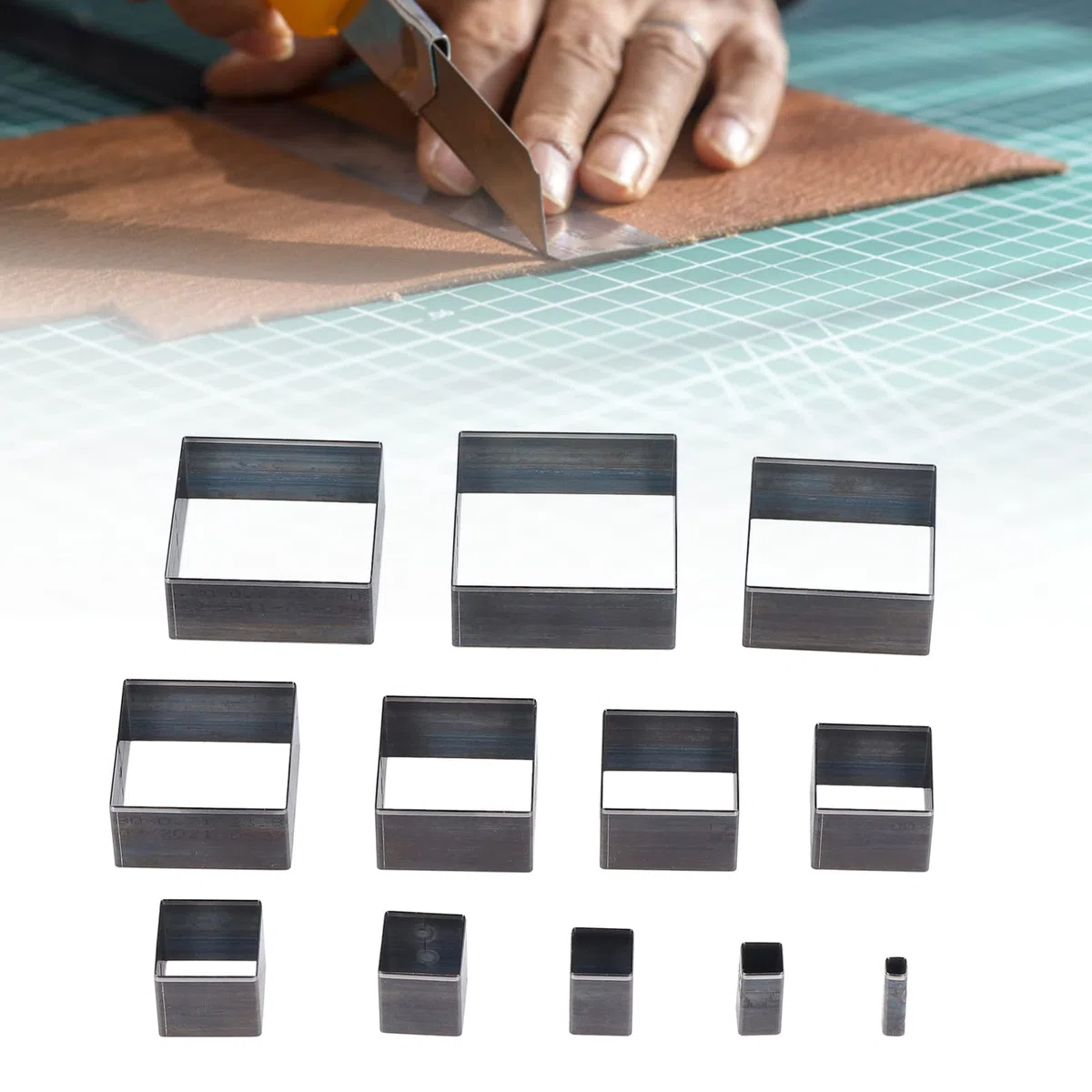 Molde para Cortar Cuero Cuadrados, Juego de 12 Troqueles para Tela, Arcilla, Goma, Acero de Aleación, Fabricación de Joyas a Mano con Cortes Transparentes