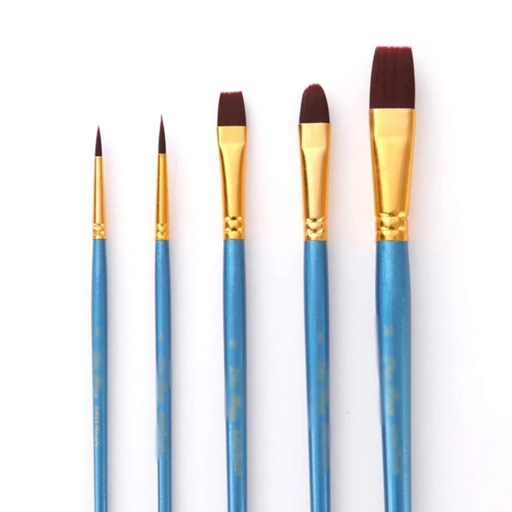 Pinceles para Pintura, Juego de 5 Pinceles para Acuarela con Mango de Madera y Punta de Nailon, Herramienta Profesional para Pintura al óleo y Dibujo.