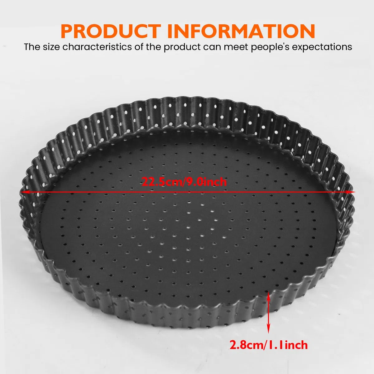Molde para quiche de 9 pulgadas con base extraíble, bandeja para hornear pizza, molde redondo para tarta con revestimiento antiadherente y orificios de ventilación, moldes para quiche - negro