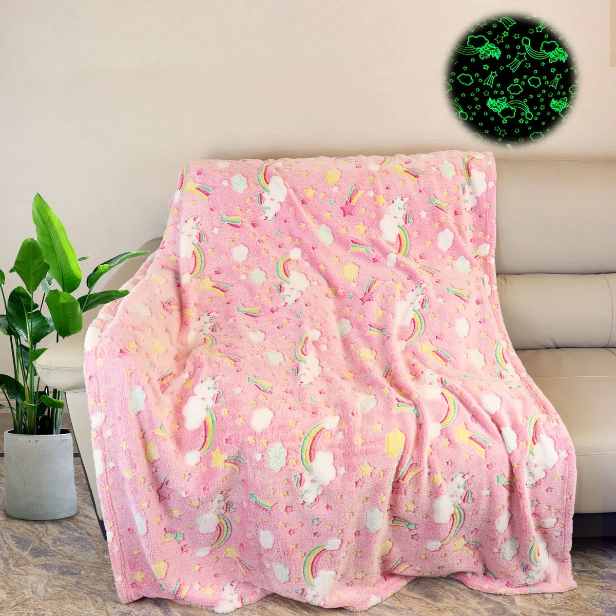 Manta para niños, manta de unicornio que brilla en la oscuridad, regalo de unicornio para niñas, muy suave y cálida, manta de regalo cálida (unicornio-06, 150 x 200 cm)