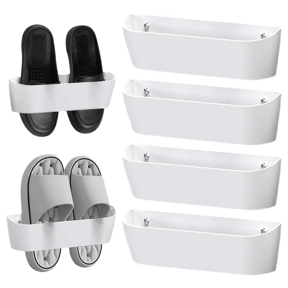 FARYODI 4 soportes para zapatos de pared para autocaravana, con agujeros perforados autoadhesivos para acampar, zapatero de pared, para camping, baño, salón (blanco)