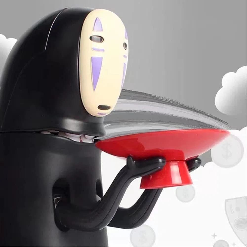 DUTTY Hucha Masculina sin Rostro de Dibujos Animados exquisitamente elaborada, con Efectos de Sonido, Movimiento Flexible y deglución automática de Monedas.
