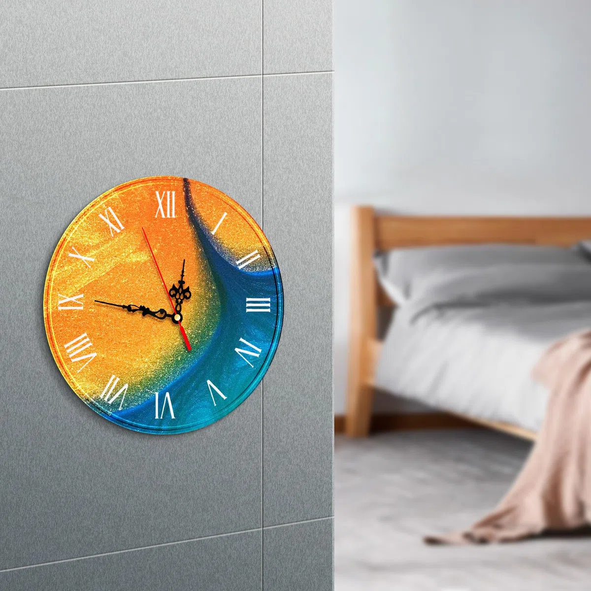 VILLCASE Molde de silicona para reloj de resina epoxi, forma redonda de resina epoxi, juego de moldes con mecanismo y molde de silicona árabe romana para pared DIY