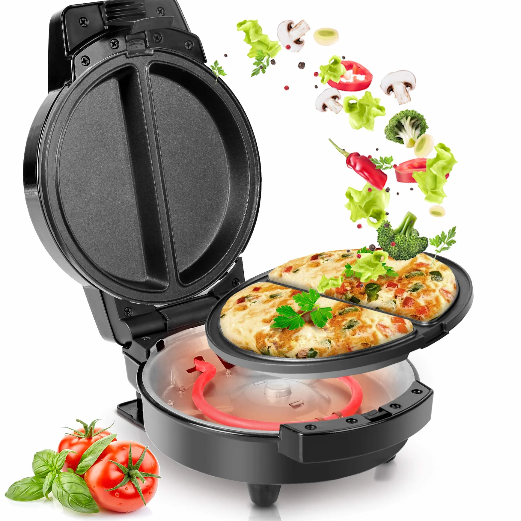 Duronic OM60 Placa para Tortillas Francesas | 600W 2 tortillas a la vez y 2 Placas de cocción Extraibles | Patas fijas de Seguridad | Sandwiches Huevos Fritos Medias Lunas Gofres Tostadas Desayunos