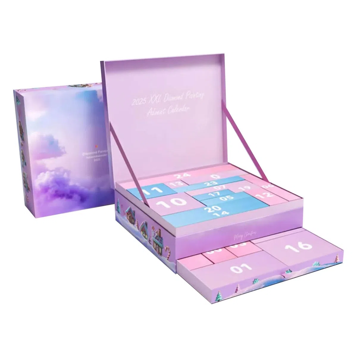 Calendario de Adviento con pintura de diamantes 2025-25 sorpresas, edición limitada, accesorios exclusivos y juegos XXL para mujeres, madres y niñas (morado, 1 unidad)