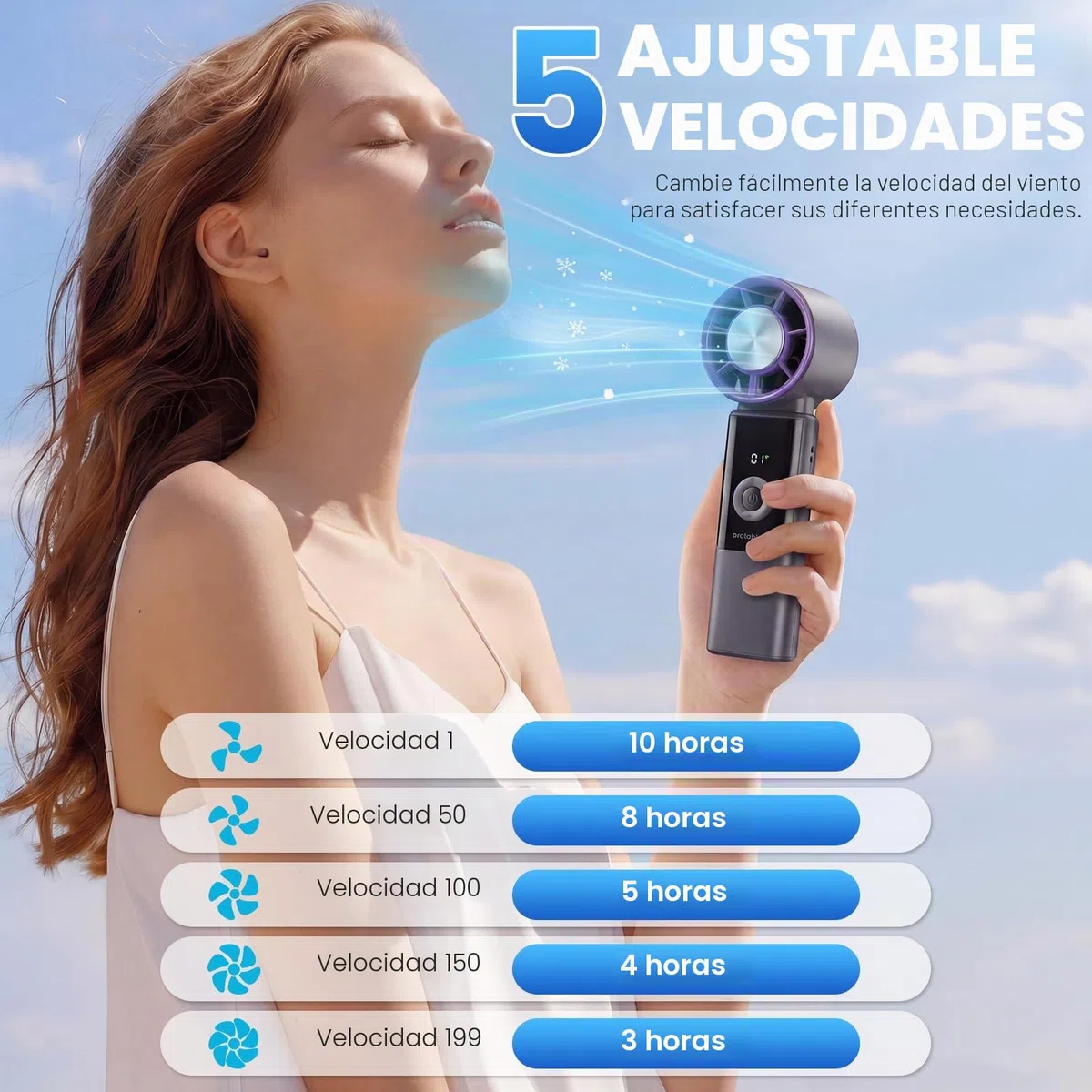 3 en 1 Ventilador Portatil Potente de Mano 5 Velocidades Ventilador Turbo con Aire Acondicionado Recargable 4000mAh Plegable Mini Ventilador Personal para Hogar Oficina Viajes Exterior