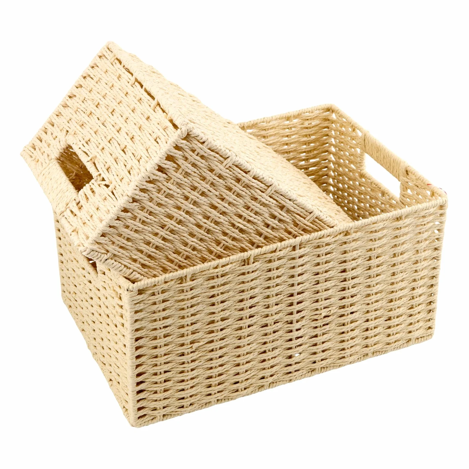 Juego de 2 Cestas de Almacenamiento de Ratán Trenzadas Apilables - Rectangulares para Baño Dormitorio Cocina - 35x25x18cm y 31x21x15cm