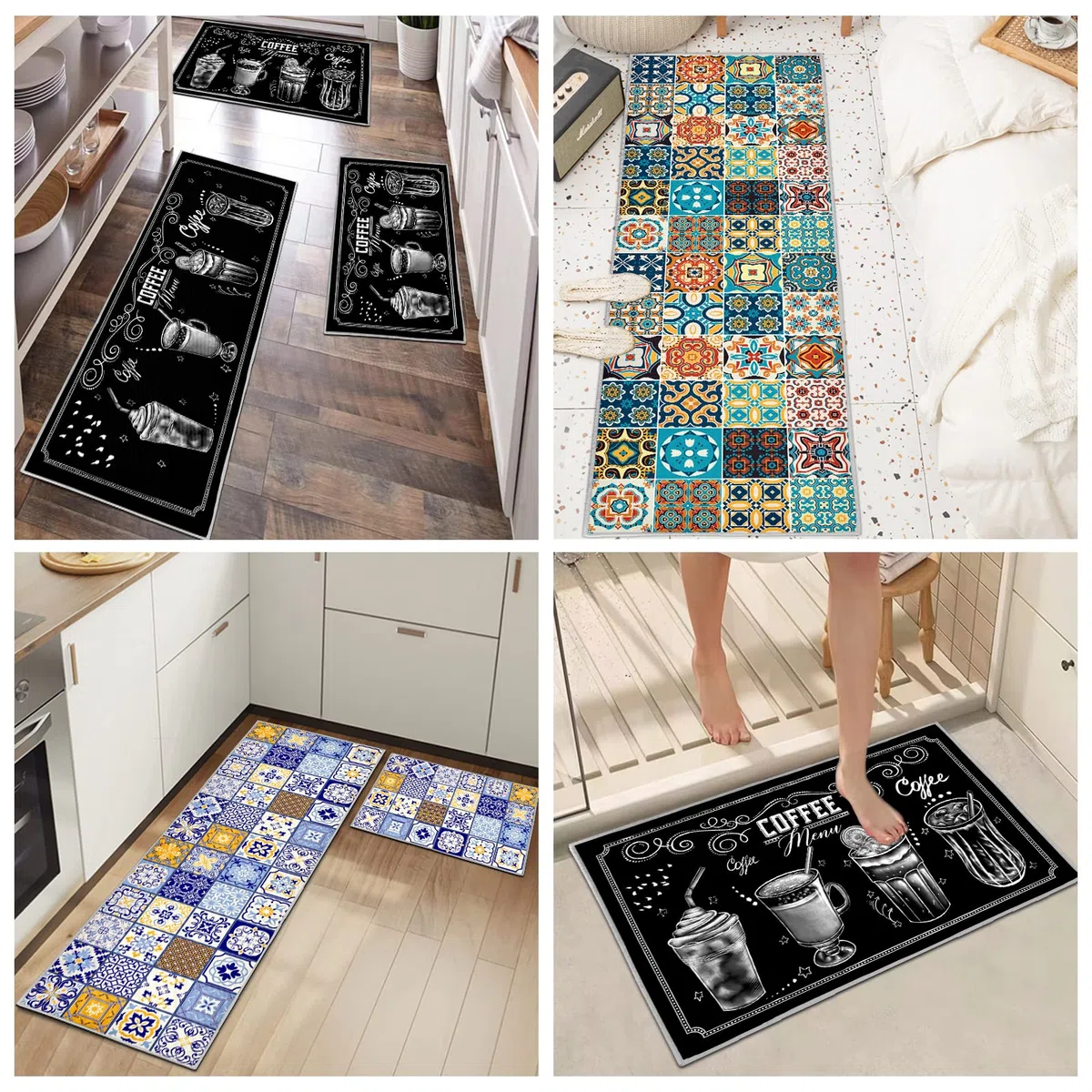 Juego de 2 tapetes de Cocina Antideslizantes y Lavables, tapetes de Cocina antifatiga para decoración del hogar, Oficina, Escritorio de pie (F, 43 x 75 + 43 x 150 cm)