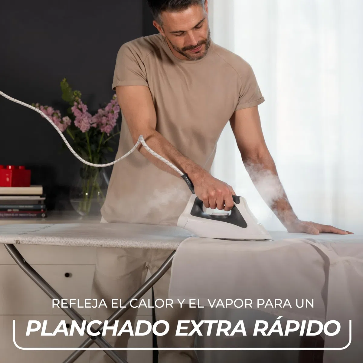 Vileda Funda para Tabla de Planchar Total Reflect, Planchado Extra Rápido, Ajustable a Tablas de 120-130cm de Largo y 38-45cm de Ancho, Fácil de Instalar, 100% algodón
