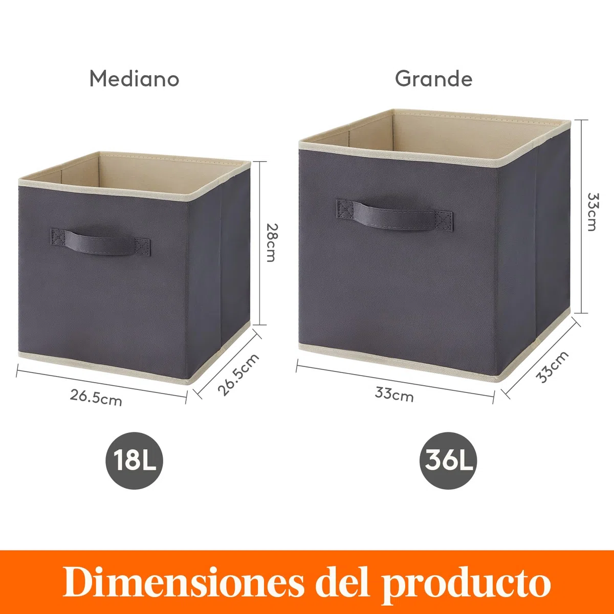 Lifewit Juego de 10 Cubos de almacenamiento plegables, Cestas de Almacenamiento de Tela, Cajas de Almacenamiento con asas, Organizadores para ropa, Juguetes, 26,5 x 26,5 x 28 cm, 18 L, Gris