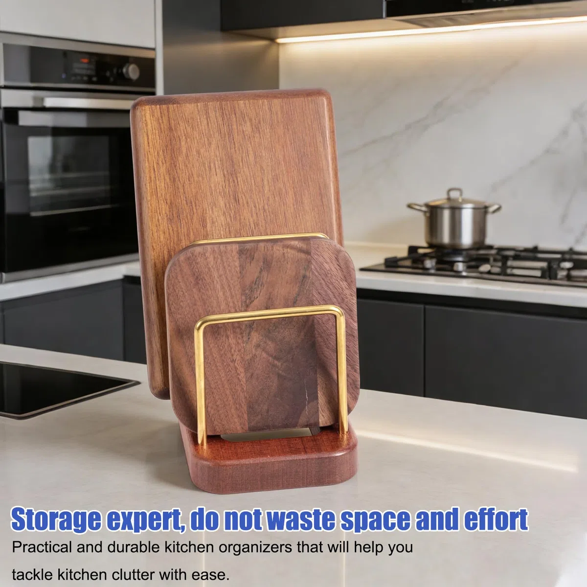 Soporte para Tabla de Cortar, Estante Tabla de Cortar con Base Madera Tapas Ollas Varios Niveles Accesorio Divisor Almacenamiento Gabinete para Encimeras Cocina