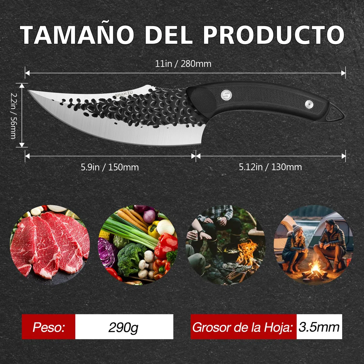 SHAN ZU Cuchillo Vikingo, 15cm Cuchillo de Cocina de Chef Japonés con Funda, Cuchillo de Deshuesar Forjado a Mano, Cuchillo de Carnicero con Mango G10, Cuchillo al Aire Libre y Cocina - Negro