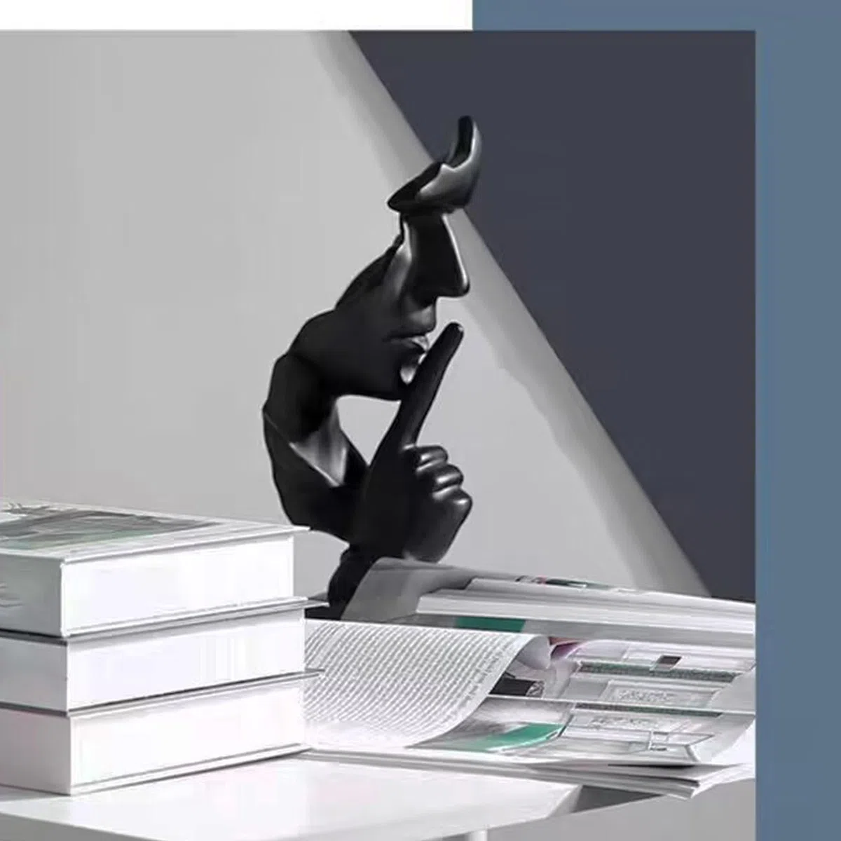 Escultura decorativa dorada, figuras silenciosas, adorno para el hogar, resina sintética, decoración creativa, mesa (negro)