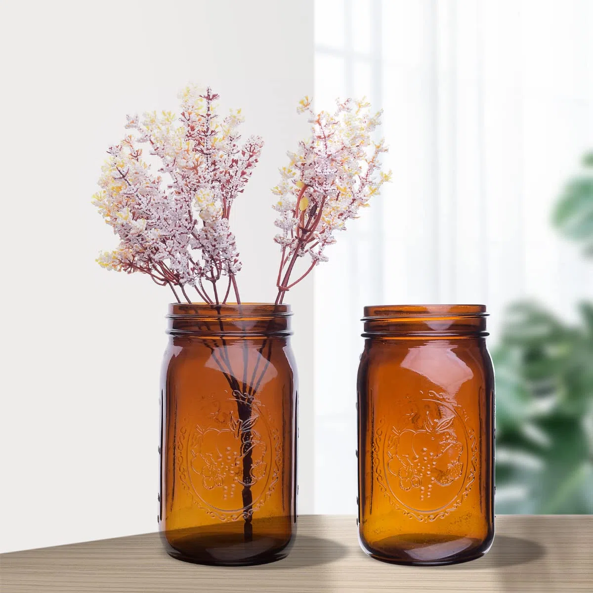 eleganttime Tarros de vidrio ámbar de 32 onzas de boca ancha, paquete de 6, tarros de conservas de cuarto de galón con tapas herméticas y bandas para enlatar, congelar, fermentar, conservar, bebidas y