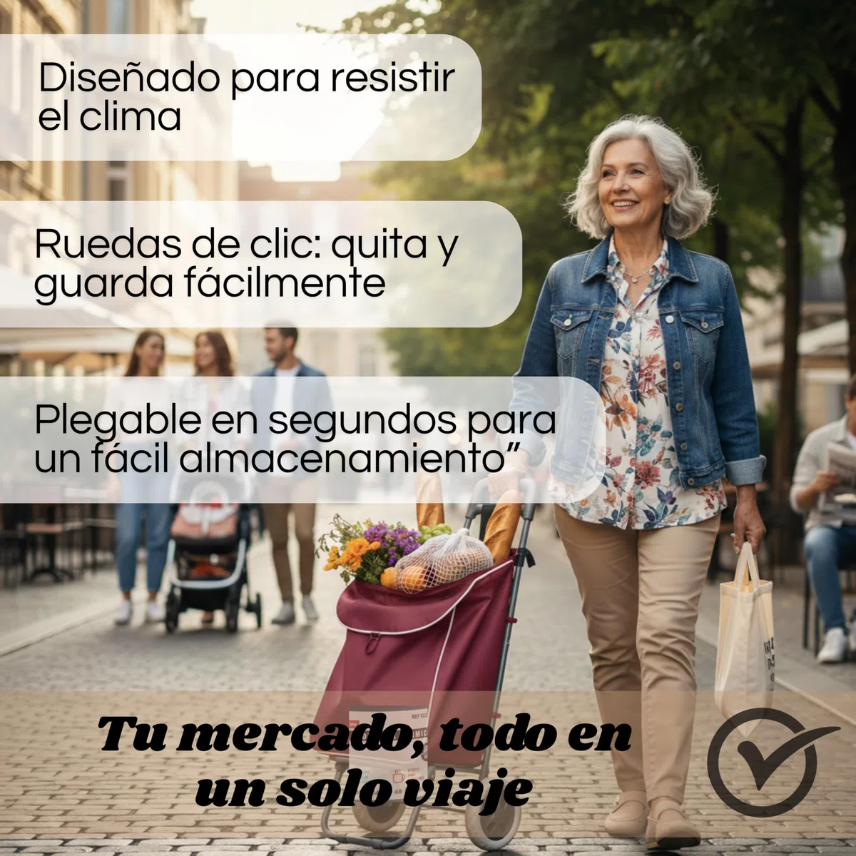 Weida Carro de la Compra con 2 Ruedas | Resistente y Ligero | Mango Ergonómico y Bolsa Impermeable | Arrastre Cómodo y Estable | Ideal para Supermercado y Uso Diario | 91cm-25cm-35cm (Rojo Granate)
