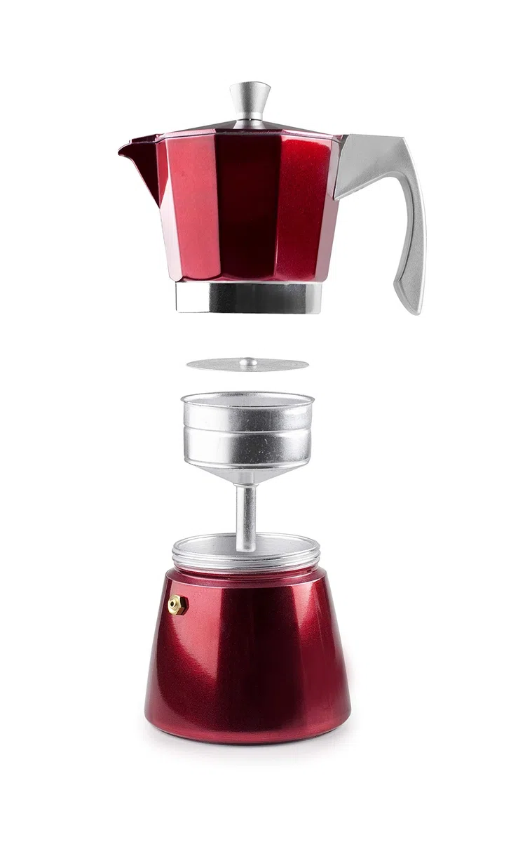 IBILI - Cafetera express Evva Red, 2 tazas, 100 ml, Aluminio fundido, Apto para inducción
