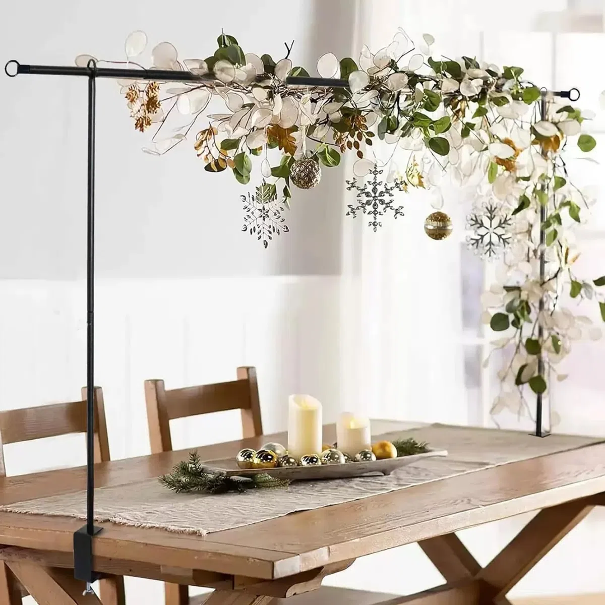 Soporte de varilla sobre la mesa con abrazaderas, marco de arco de hierro ajustable para decoración de fiesta de cumpleaños de boda, decoración de globo negro para el hogar