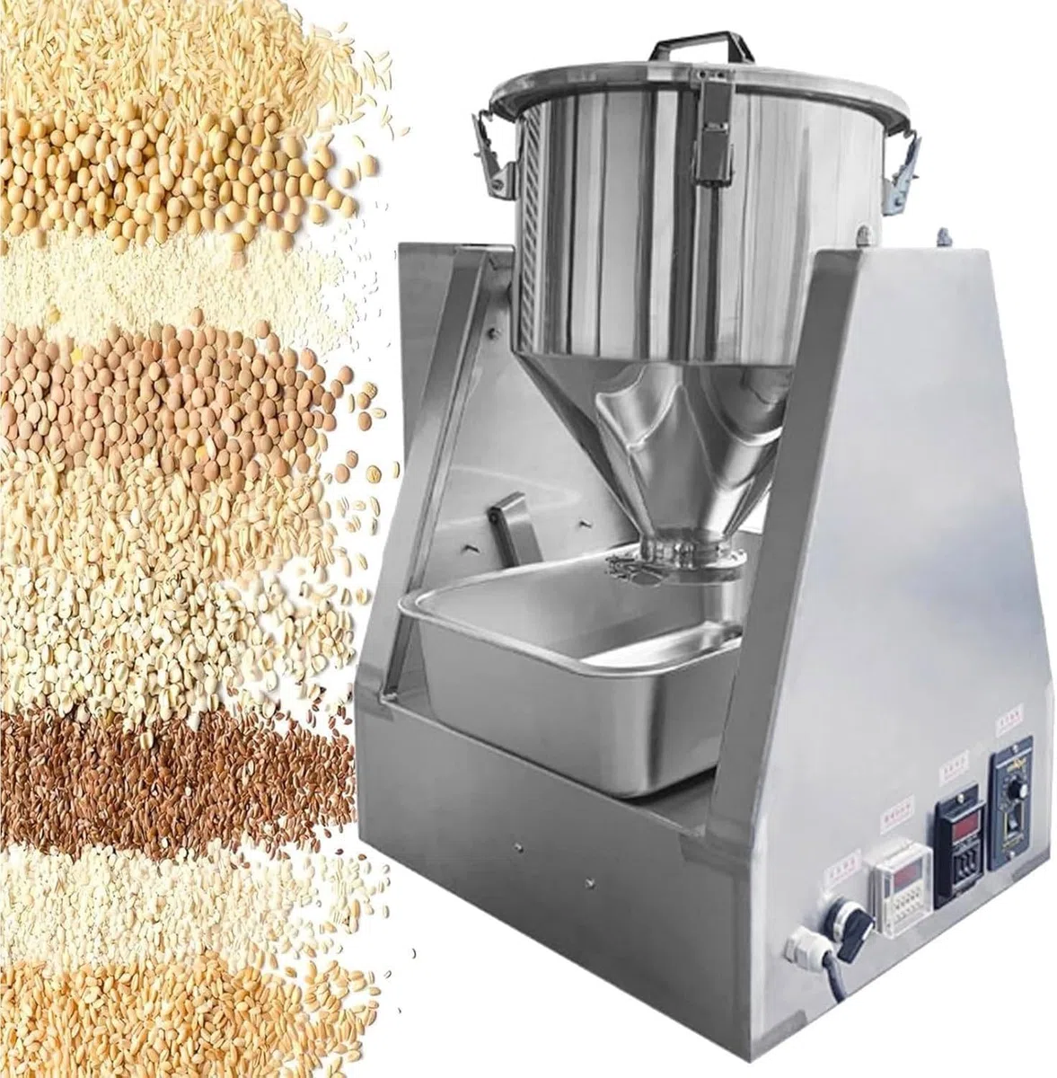 Qiang Mezclador Eléctrico para Especias y Alimentos en Polvo - Mezclador de Tambor Acero Inoxidable 304, Grado Alimentario, Fácil Limpieza, para Laboratorio e Industria 40L