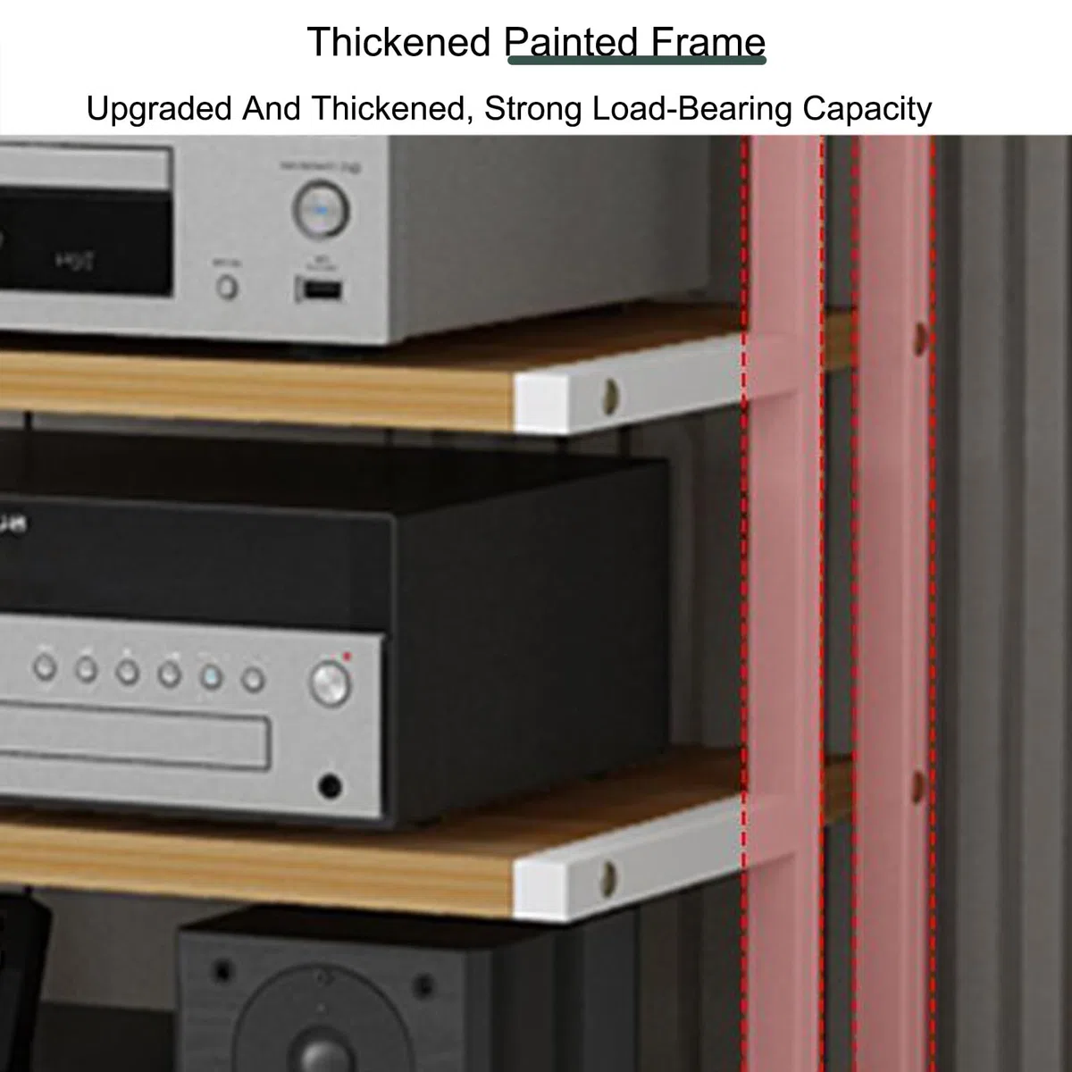 Soporte de medios AV resistente, gabinete estéreo y reproductor de discos, torre de audio y CD, solución de almacenamiento AV para sala de estar, oficina y estudio de grabación (negro, 85,5 x 50 cm)