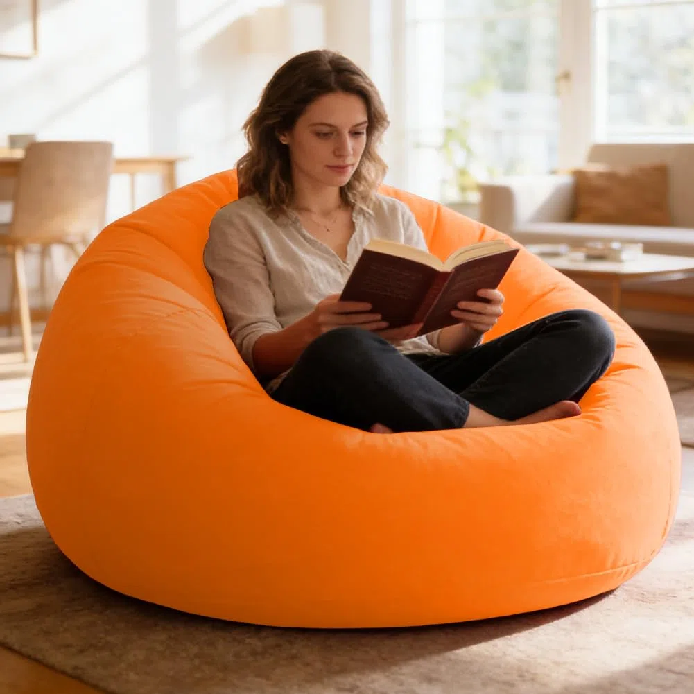 Sofá hinchable y puf hinchable, cómodo sofá plegable para salón, camping y jardín, inflable rápido y lavable, sillón individual para relajación y ocio (naranja)