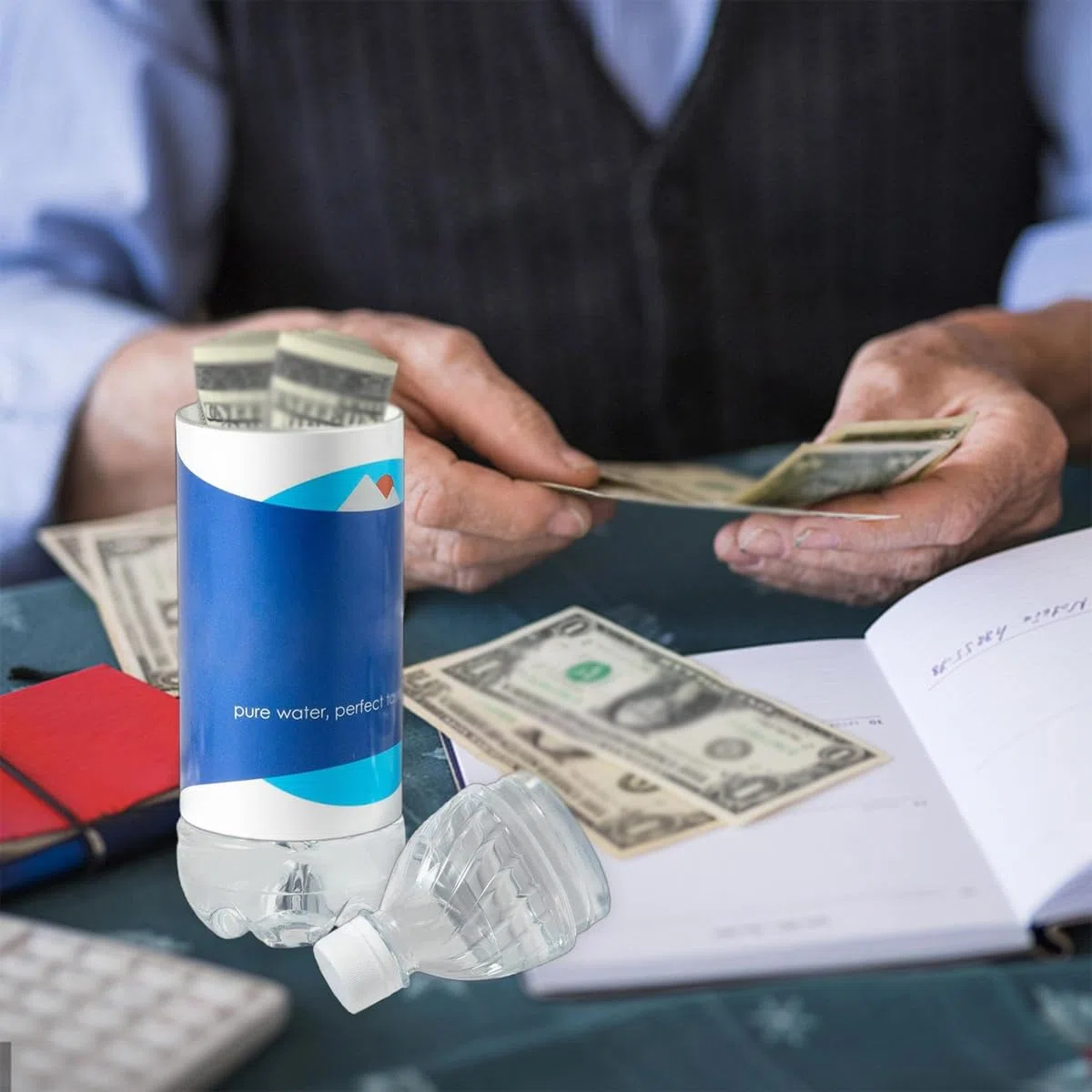 Riven Contenedor de dinero para botella de agua, botella de dinero secreta, adecuado para almacenamiento discreto, sostiene objetos de valor