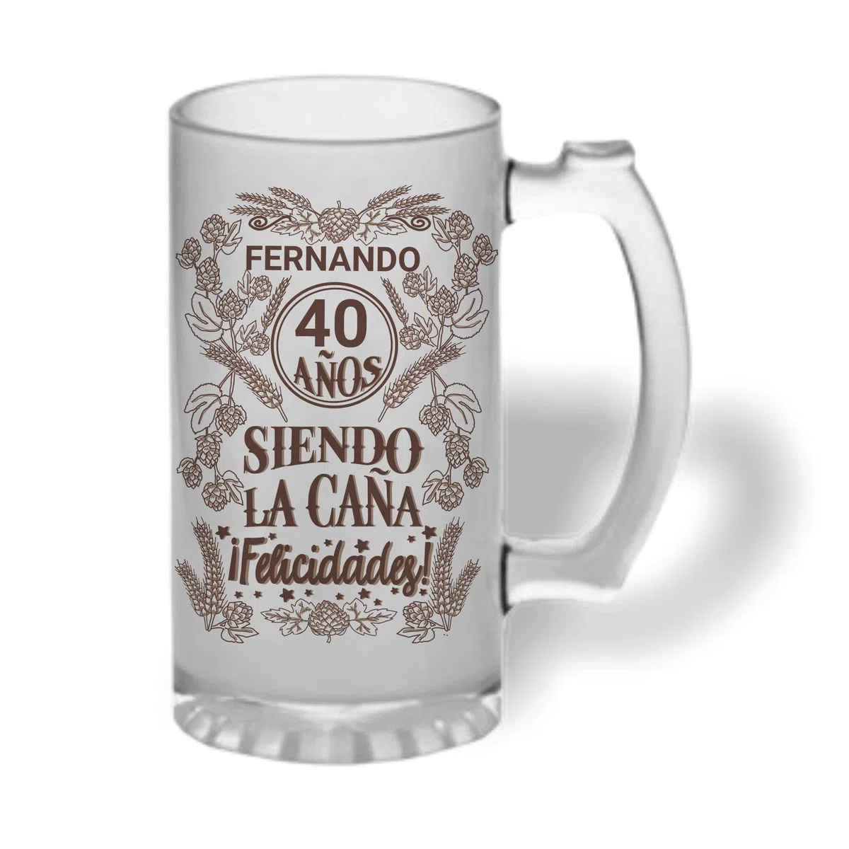 Jarra cerveza personalizada de cristal esmerilado. Regalo original: 40 años siendo la caña ¡Felicidades!...con nombre y año personalizados - cumpleaños