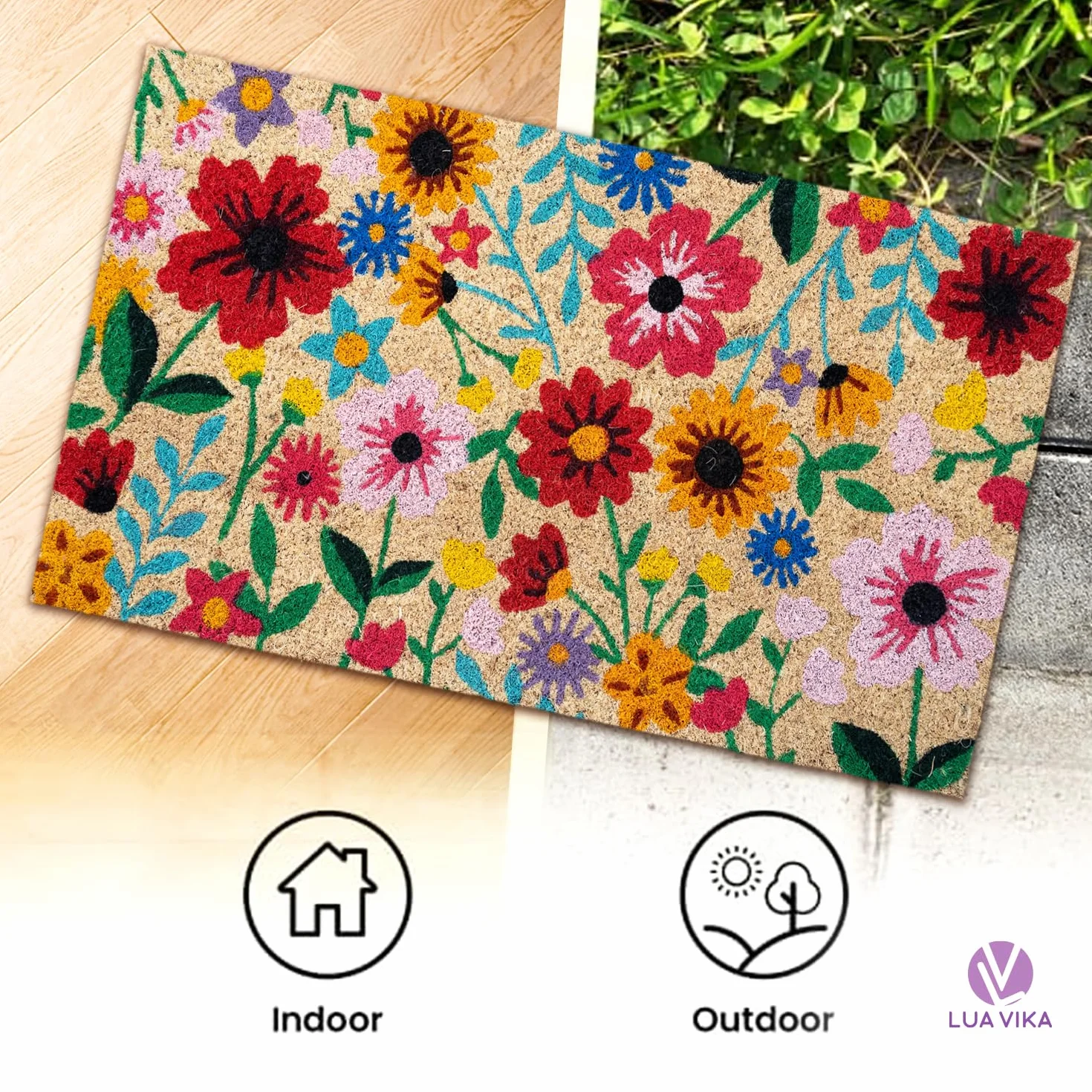 Felpudo Entrada casa Originales - Botánico - 40x70 cm - Alfombra Entrada casa Exterior e Interior - Felpudo Coco - Resistente y Antideslizante