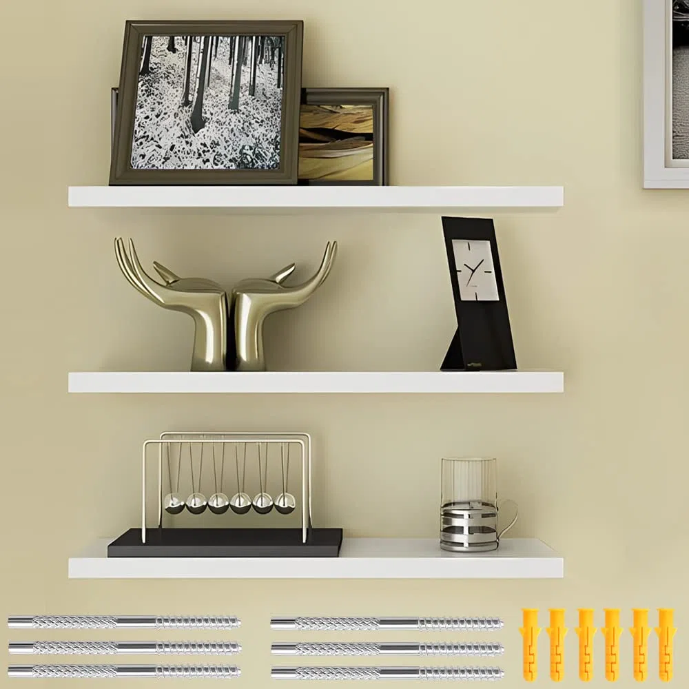 ThatsRad 3 Pzs Estanteria Flotante Pared 40 * 15 * 1,5cm Baldas Pared Blancas de MDF Estante de Pared Montaje Oculto para Libros, Fotos Estantes Flotantes Moderno para Baño, Salón, Cocina, Pasillo