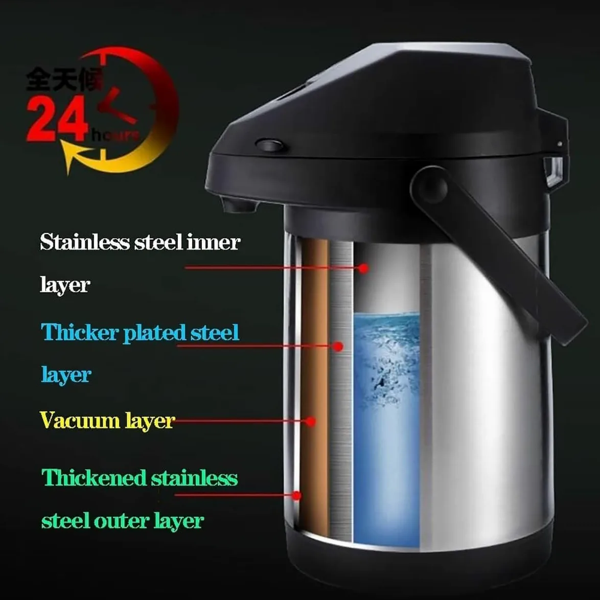 Cafetera isotérmica con bomba 4L, botella isotérmica de acero inoxidable, hervidores aislados al vacío, aislamiento térmico 24 horas, para hervidores, teteras y cafeteras para mantener calientes