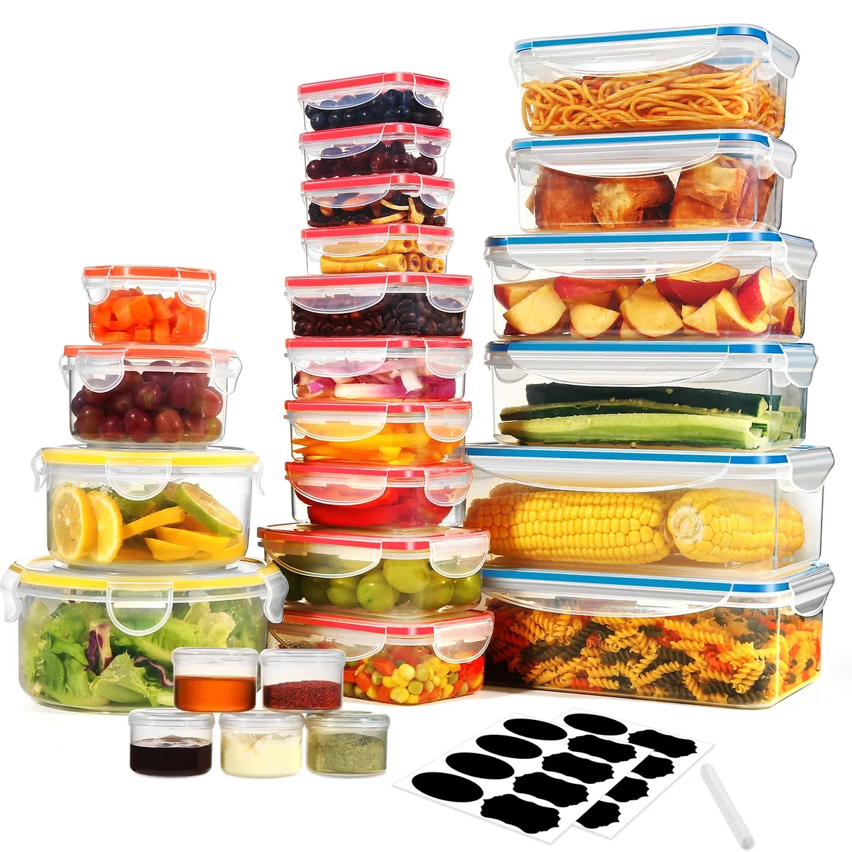 YASHE Recipientes de Plástico Alimentos Herméticos, Juego de 50 Piezas, Botes Cocina Almacenaje con Tapa, Sin BPA, 100% a Prueba de Fugas, Reutilizables y Lavables en el Lavavajillas