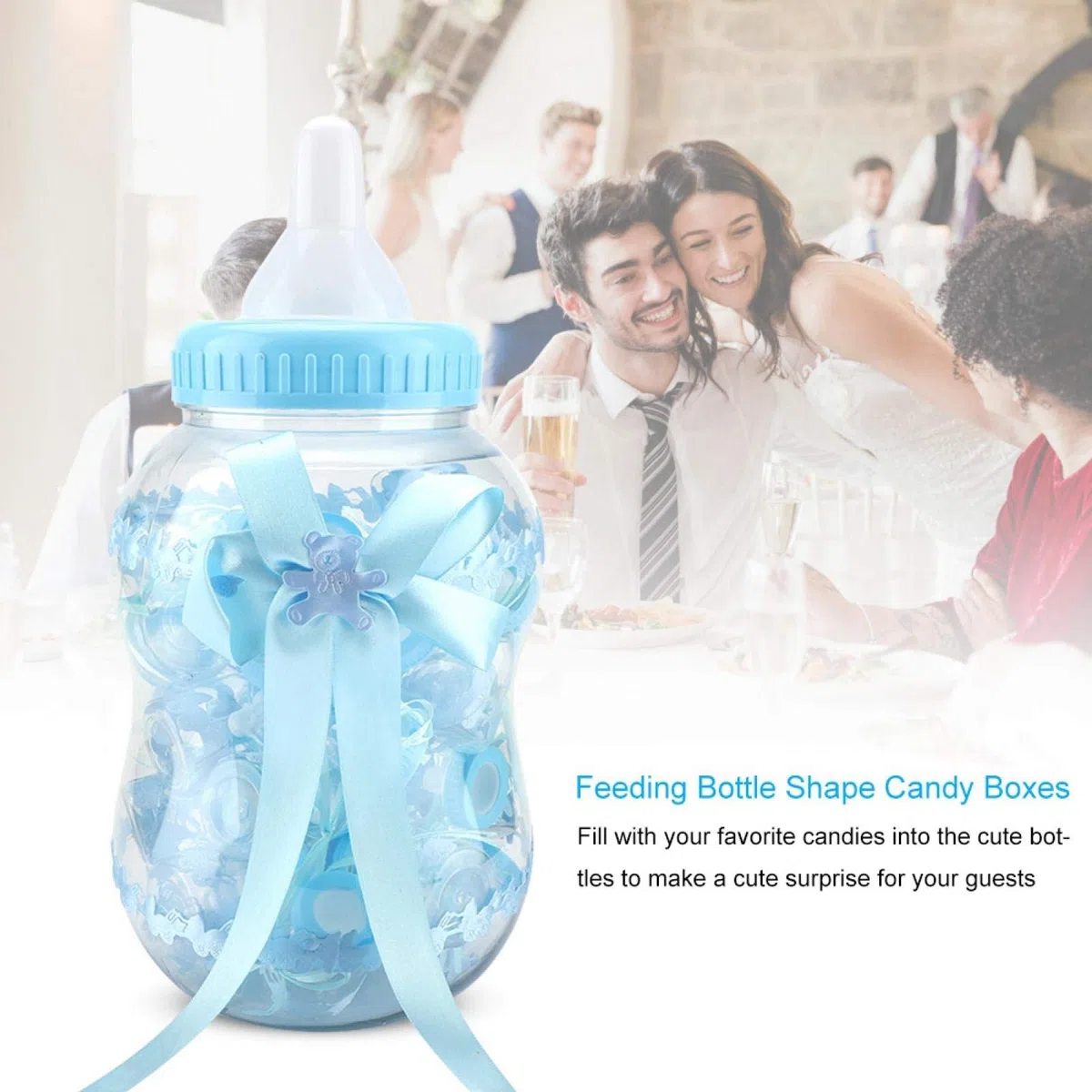 Botella de Caramelo, Adorable Botella de bebé con Lazo Decorativo, Mini Botellas rellenables de plástico Transparente, Pack de 30 Unidades, Ideal para Baby Showers y Fiestas de cumpleaños