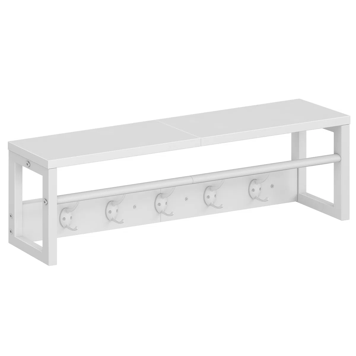 HOOBRO Perchero de Pared con Estante, Perchero Flotante con Barra y 5 Ganchos, Estante Colgante para Paraguas, Sombreros, Bufandas, para Entrada, Pasillo, Sala de Estar, Dormitorio, Blanco EWT78YM01
