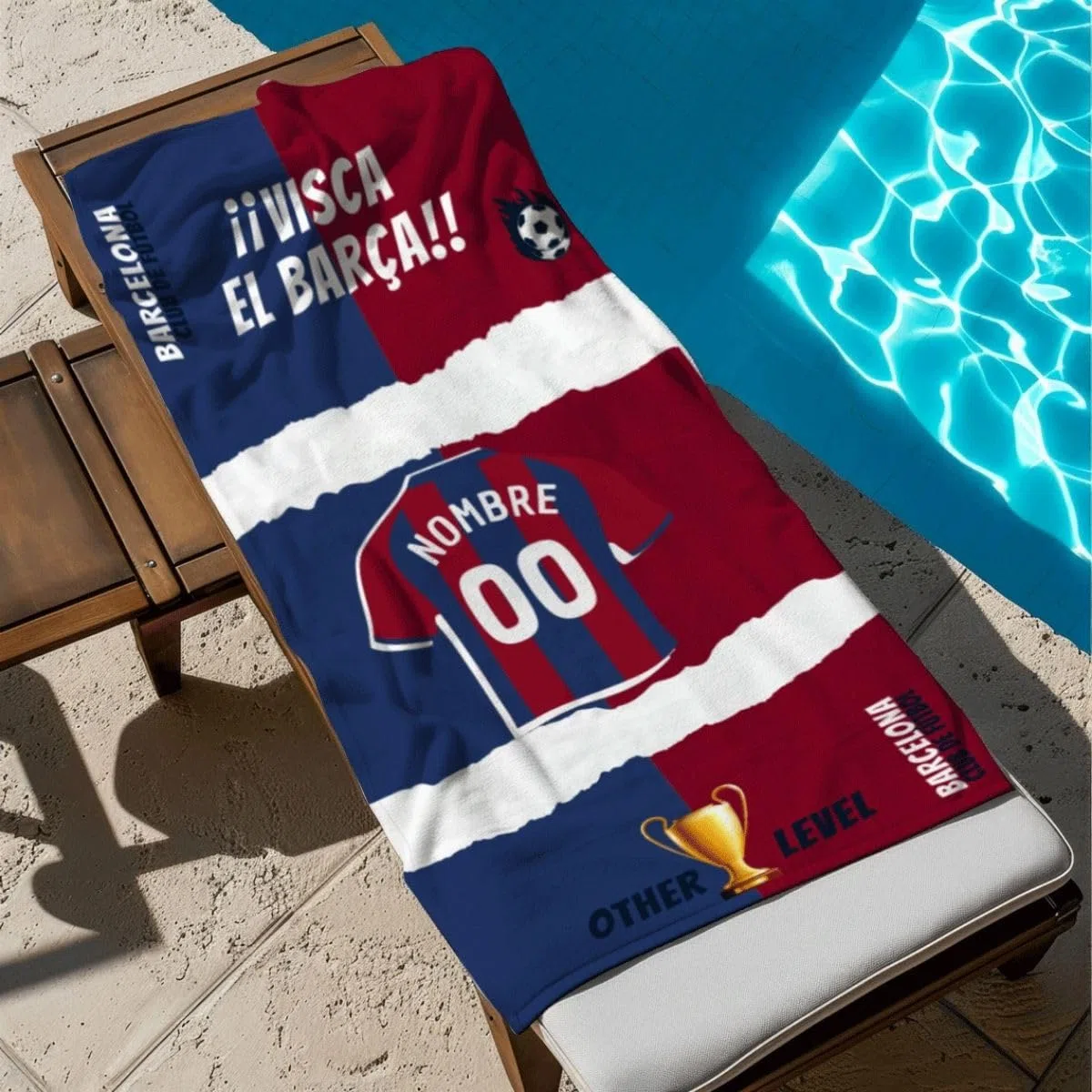 DEREGALOOS Toalla Personalizada con Nombre y Equipo de fútbol. Regalos Personalizados fútbol Barcelona. Regalo Original para Aficionados del Fútbol. Regalo Mundial futbolistas.